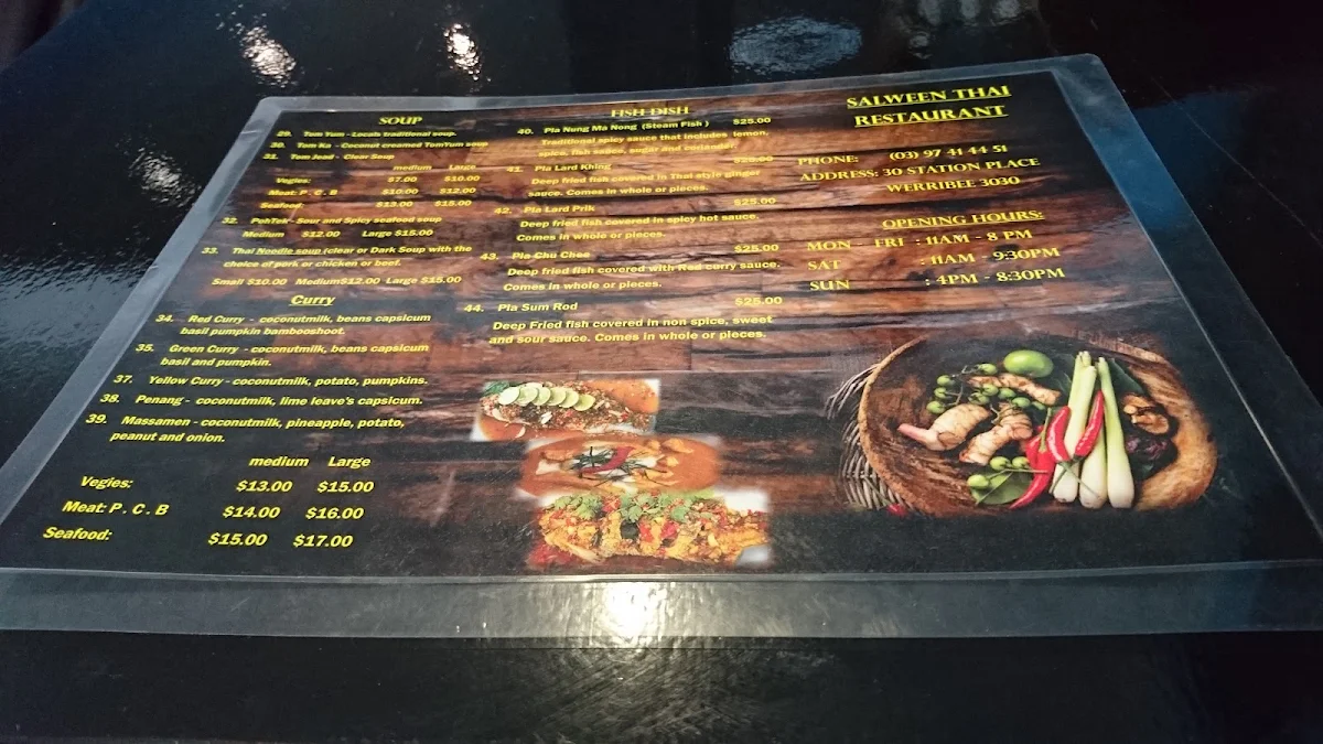 Menu, Salween Thai Restaurant