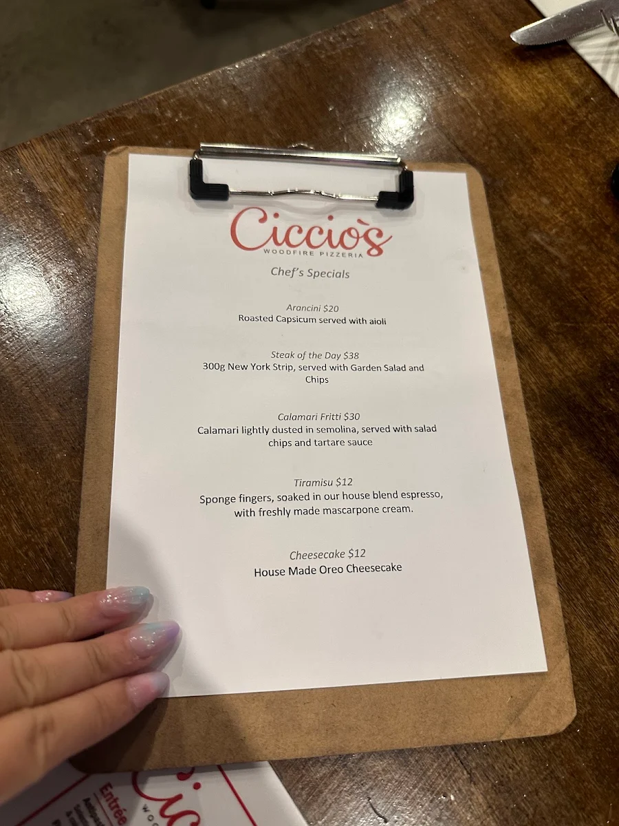 Menu, Ciccio's Woodfire Pizzeria
