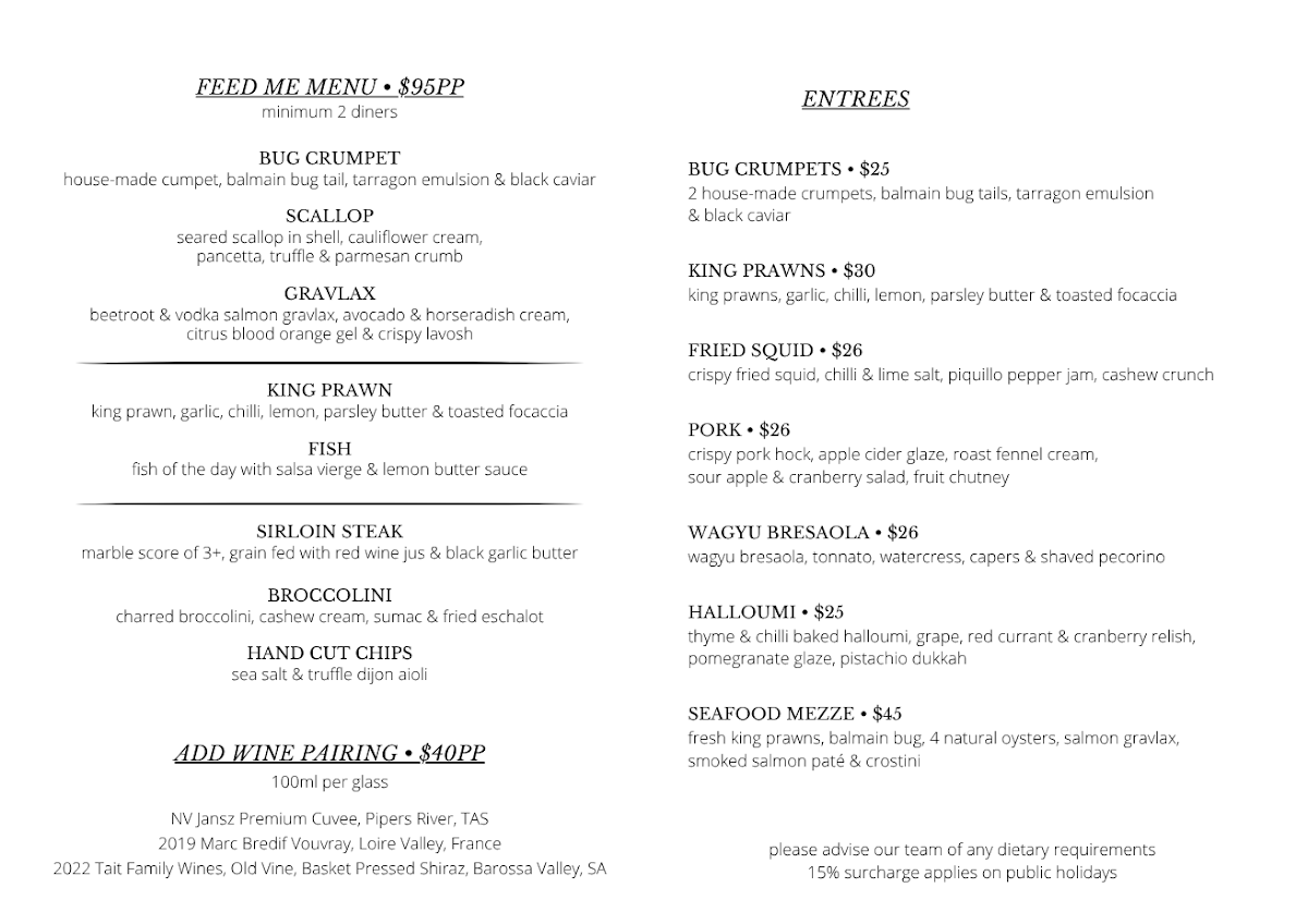 Menu, Latitude 30 Restaurant