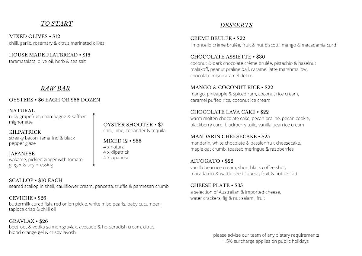 Menu, Latitude 30 Restaurant