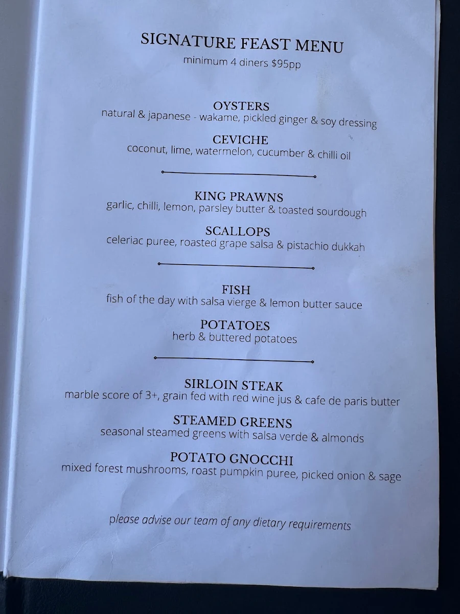 Menu, Latitude 30 Restaurant