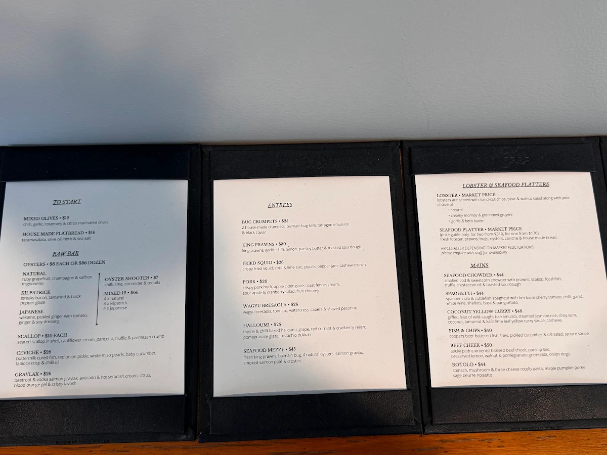Menu, Latitude 30 Restaurant
