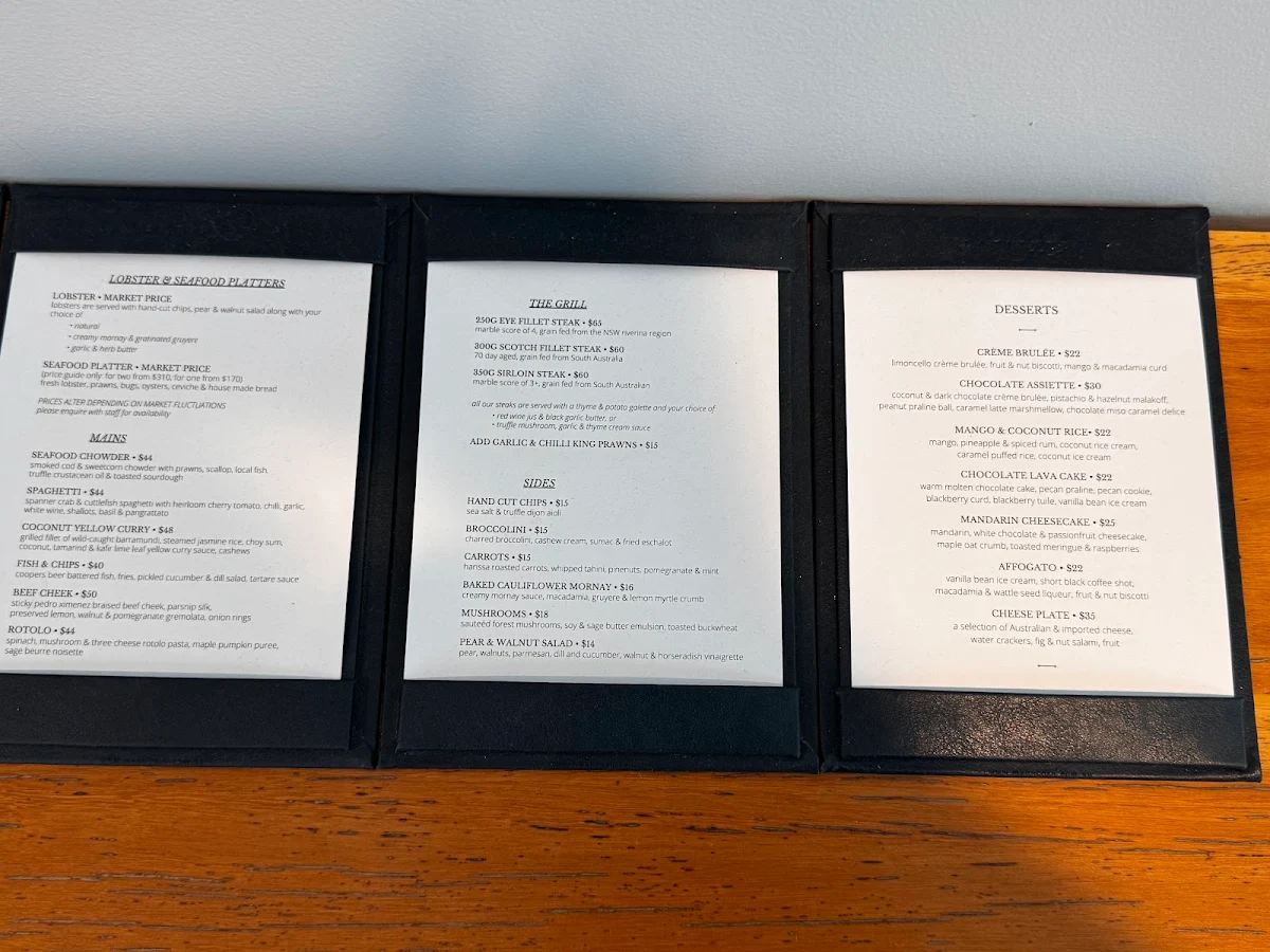 Menu, Latitude 30 Restaurant