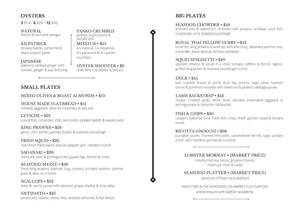 Menu, Latitude 30 Restaurant