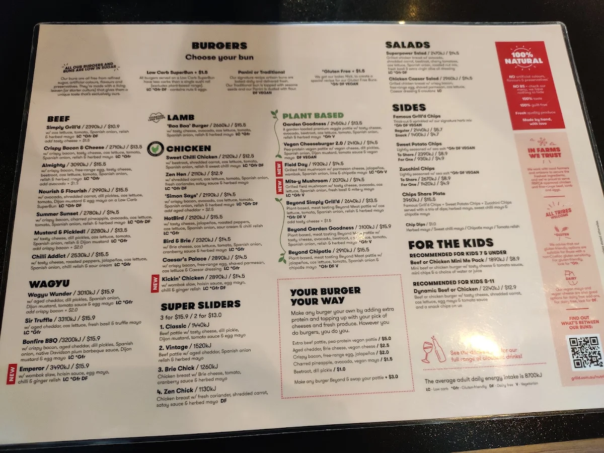 Menu, Grill'd Waurn Ponds