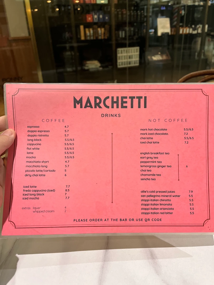 Menu, Marchetti Cafe