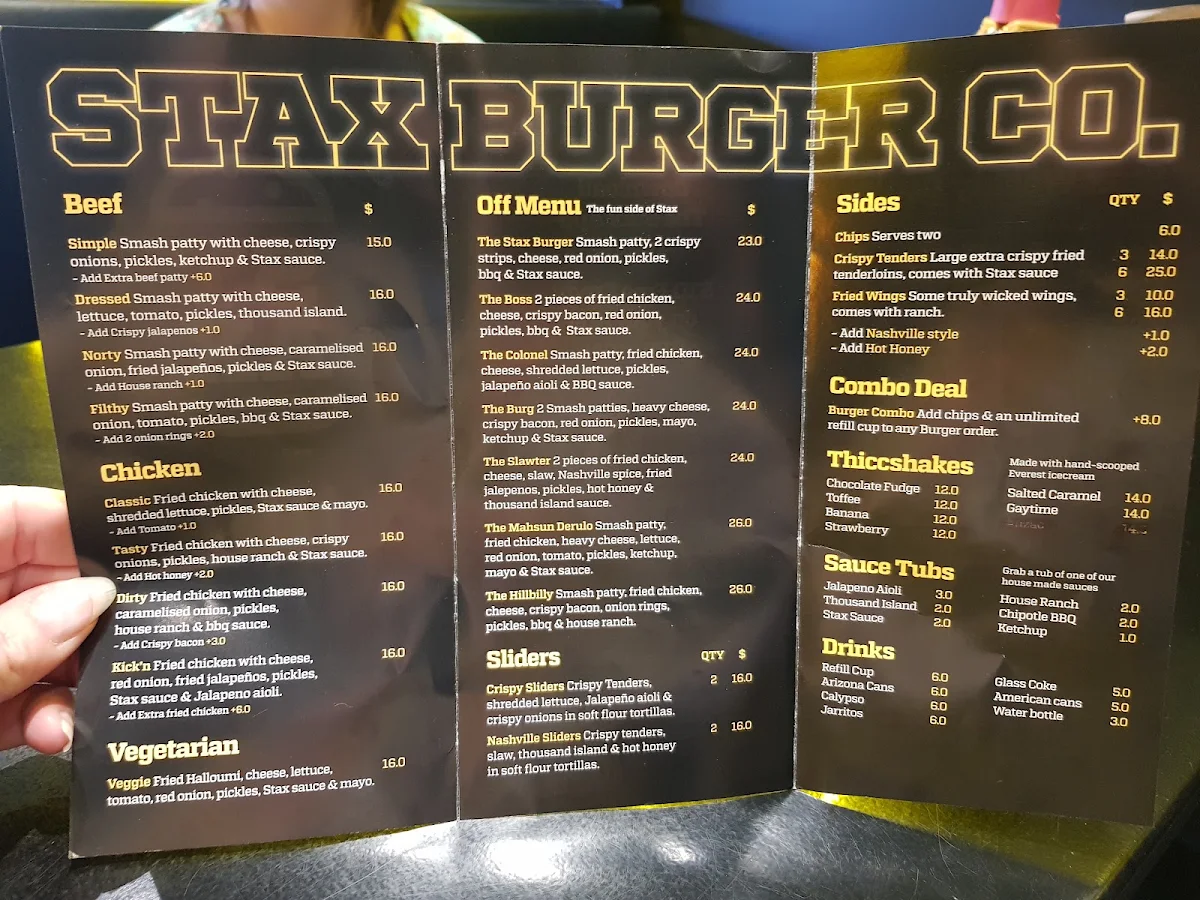 Menu, Stax Burger Co. - Golden Grove