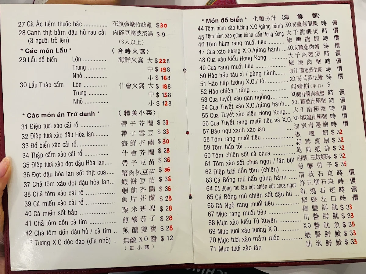 Menu, Ling Nan Chinese Restaurant