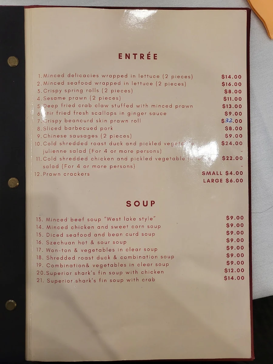 Menu, Ling Nan Chinese Restaurant