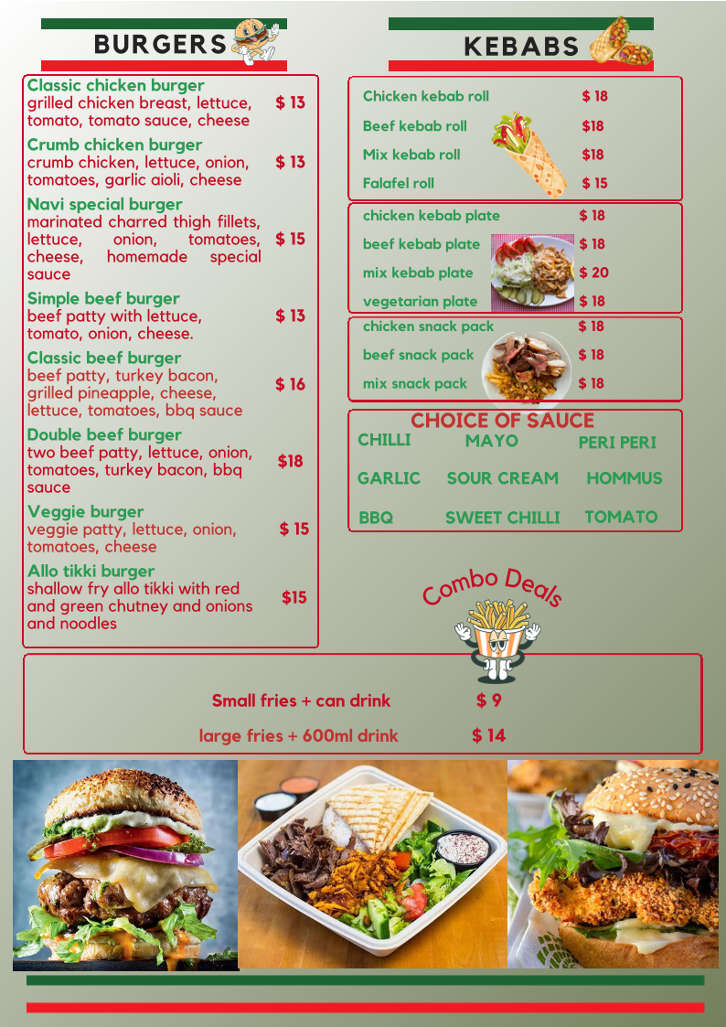 Menu, Navis Pizza Pasta Sevenhills