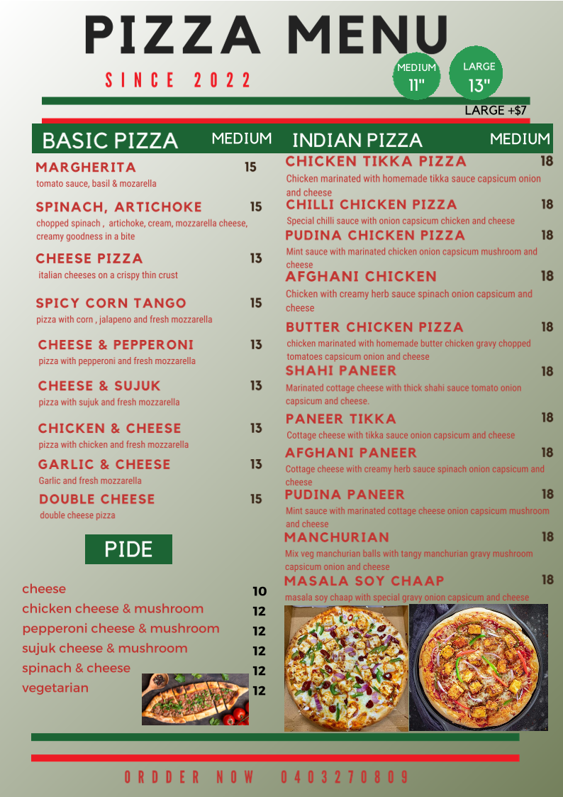 Menu, Navis Pizza Pasta Sevenhills