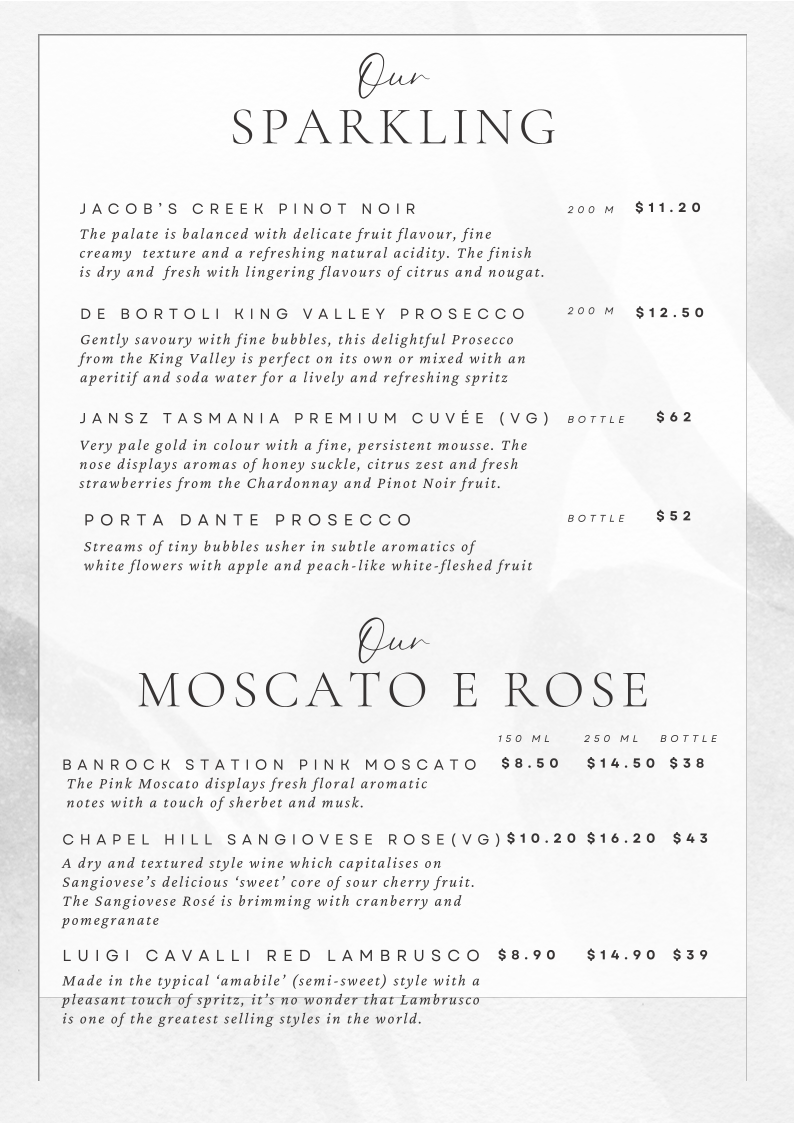 Menu, Nick's Restaurant Bar & Pizzeria