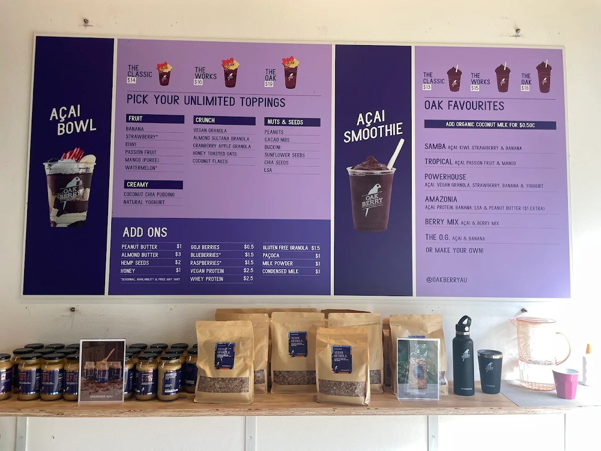 Menu, Oakberry Acai Manly