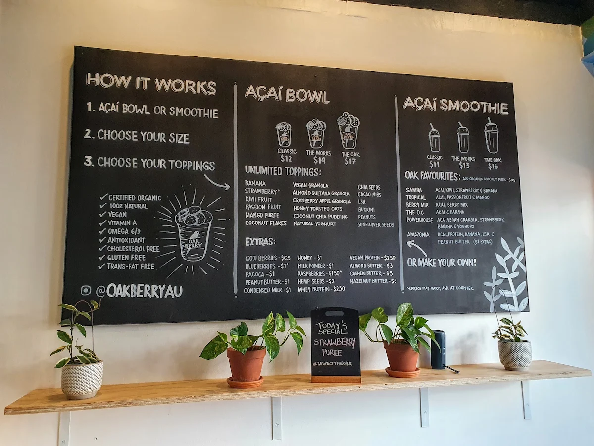Menu, Oakberry Acai Manly