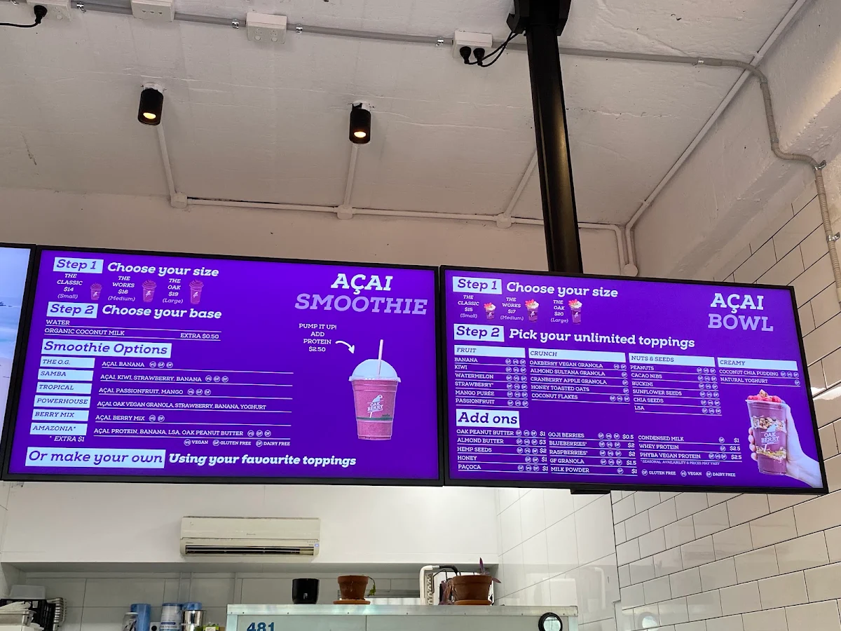 Menu, Oakberry Acai Manly