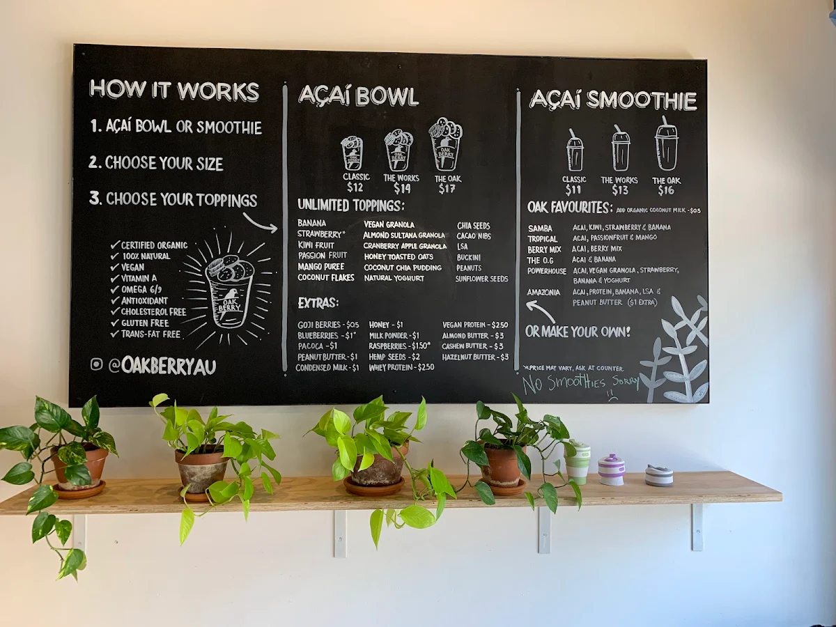 Menu, Oakberry Acai Manly