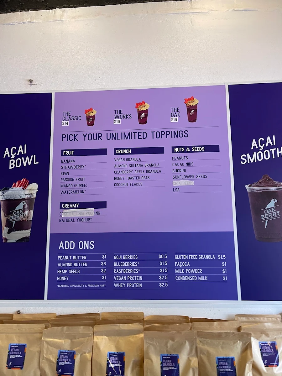 Menu, Oakberry Acai Manly