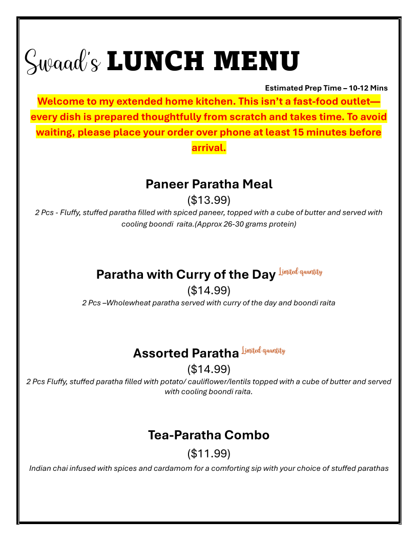 Menu, Swaad by Sonam