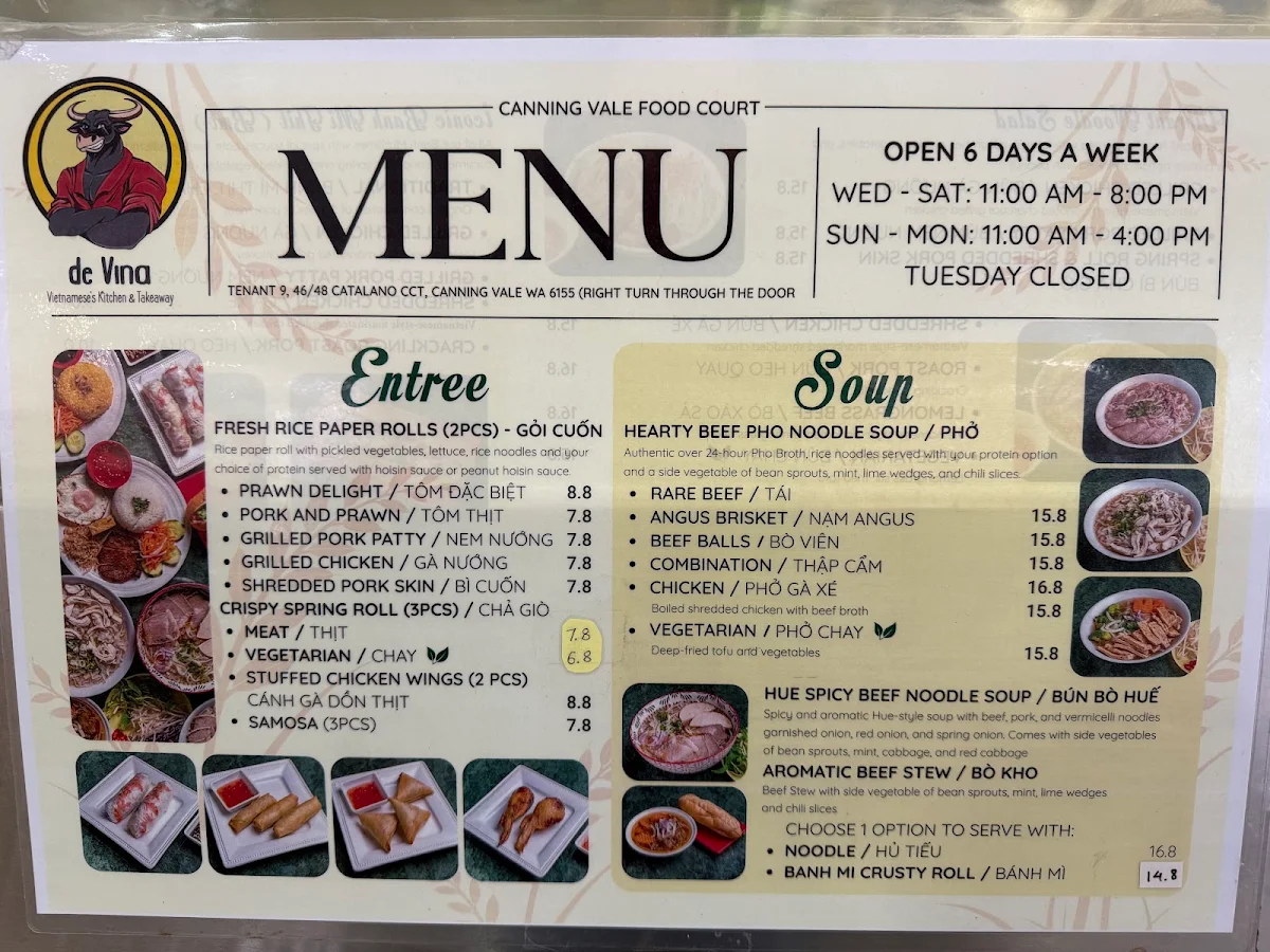 Menu, de Vina - Vietnamese’s Kitchen & Takeaway