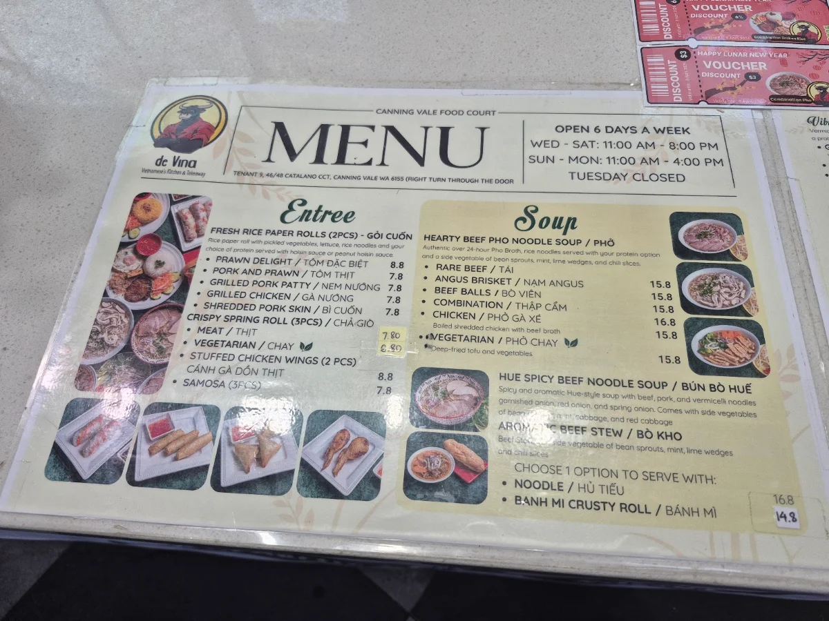Menu, de Vina - Vietnamese’s Kitchen & Takeaway