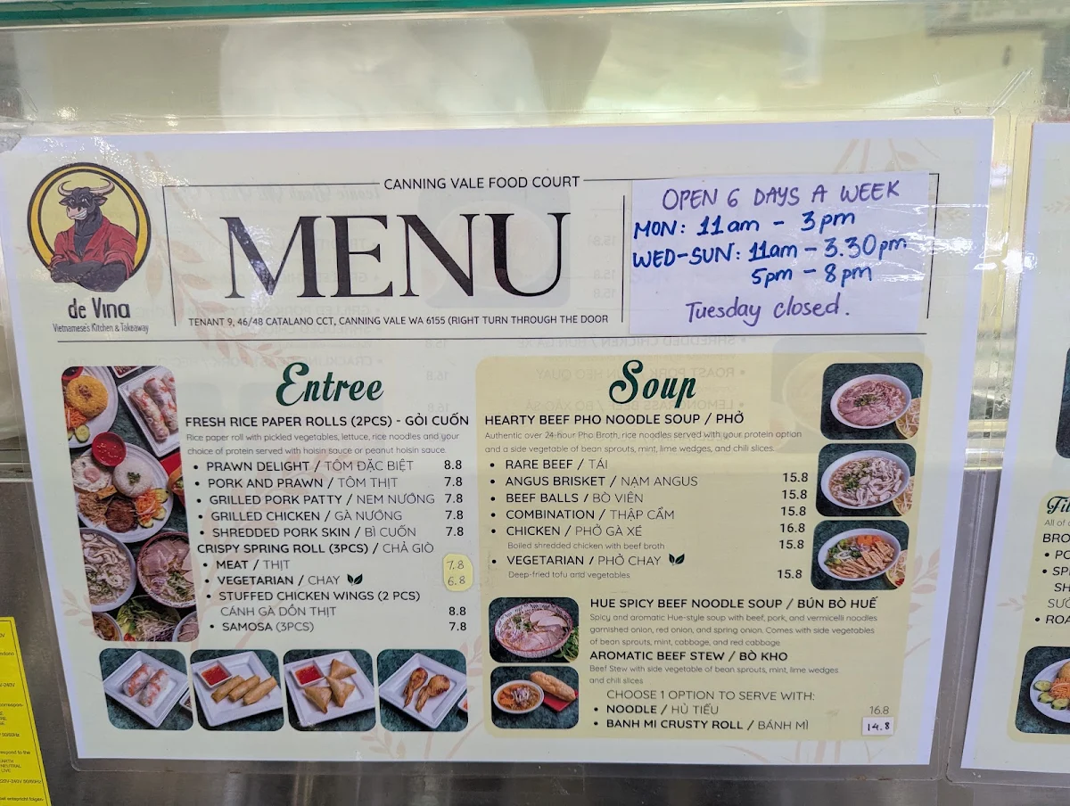 Menu, de Vina - Vietnamese’s Kitchen & Takeaway