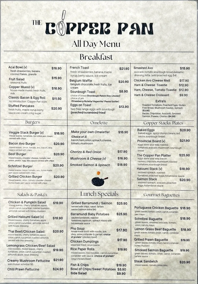 Menu, The Copper Pan