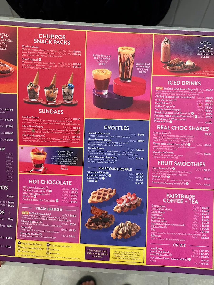 Menu, San Churro Wetherill