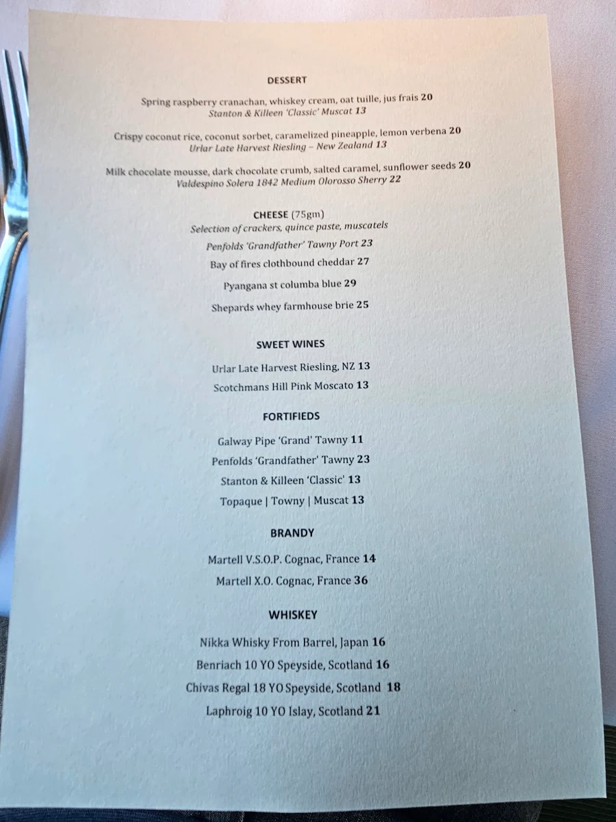 Menu, Joseph's Dining