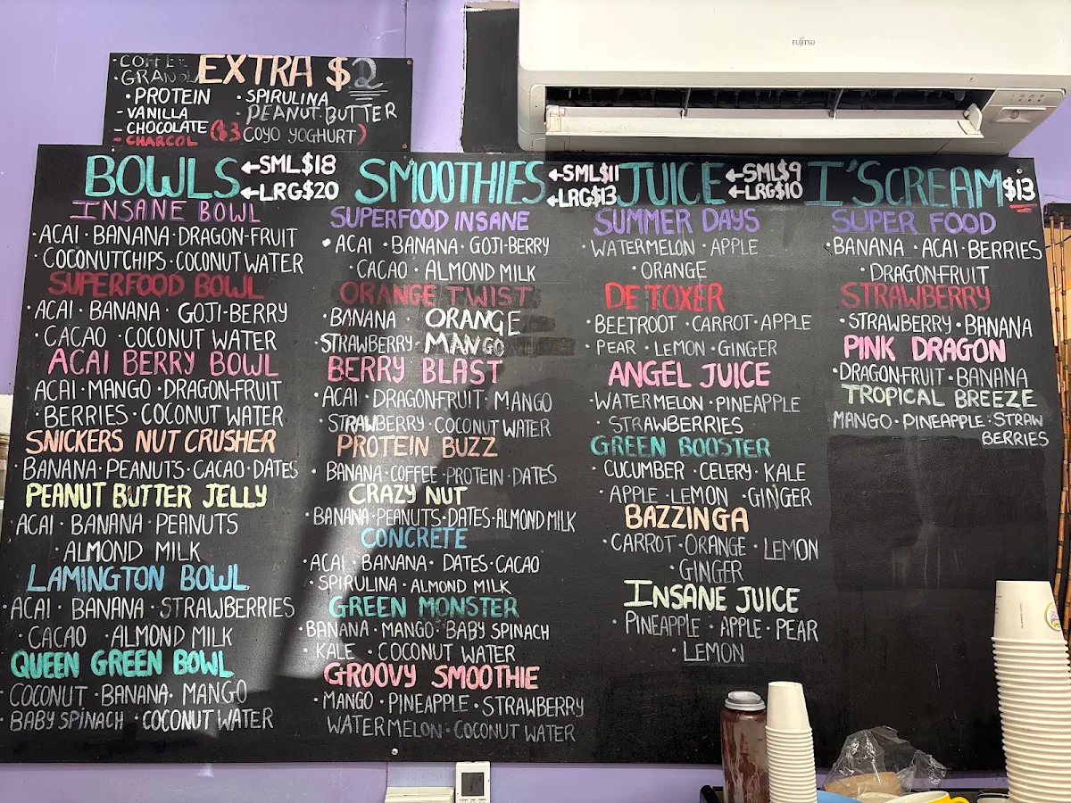 Menu, Insane Acai Bar
