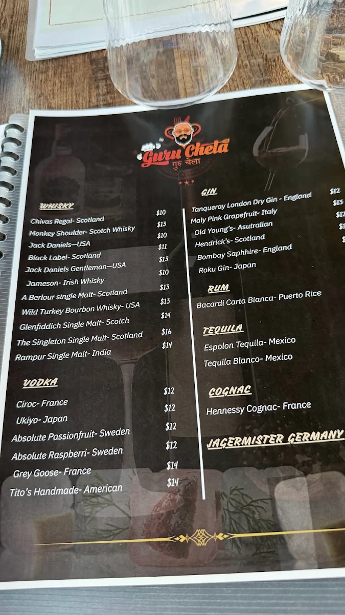 Menu, Guru Chela Indian Restaurant