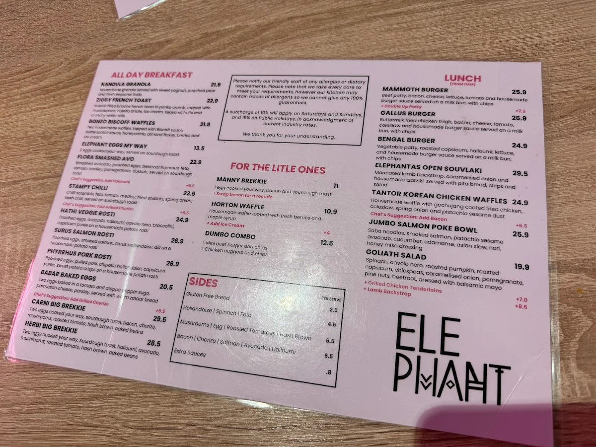 Menu, Elephant Cafe | Newport