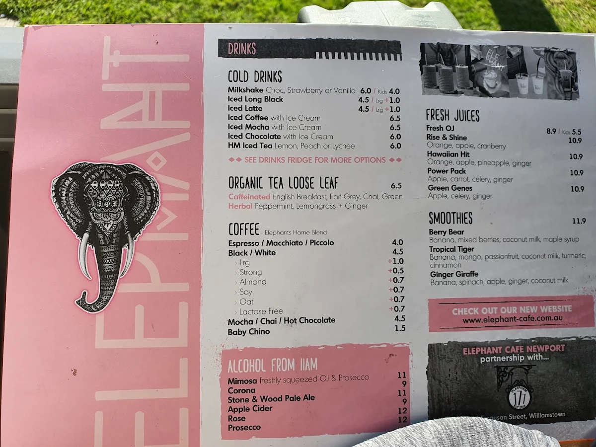 Menu, Elephant Cafe | Newport