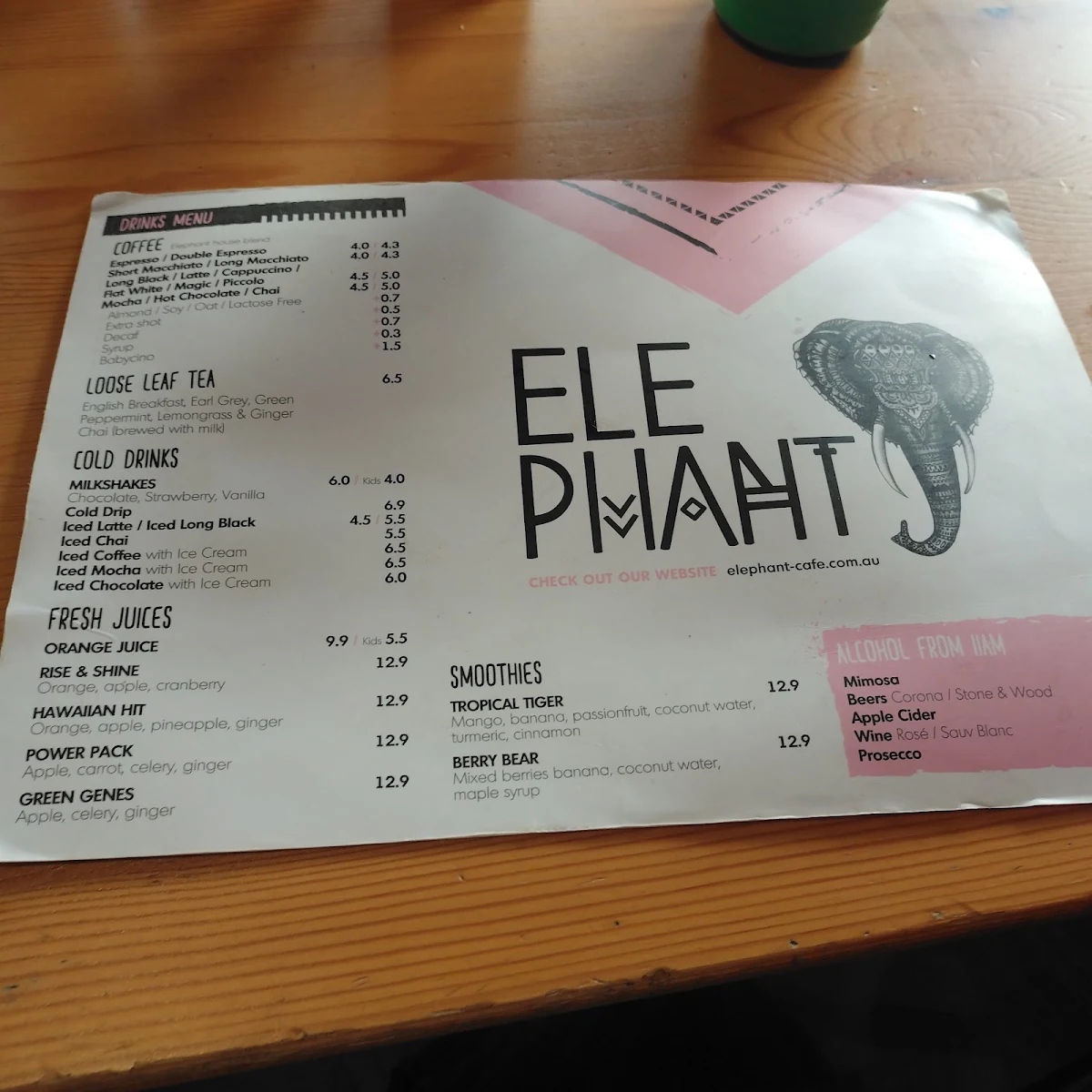Menu, Elephant Cafe | Newport