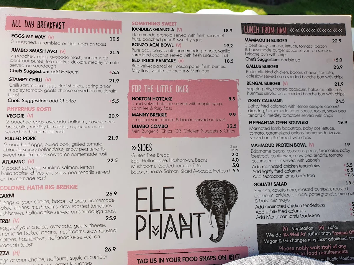 Menu, Elephant Cafe | Newport