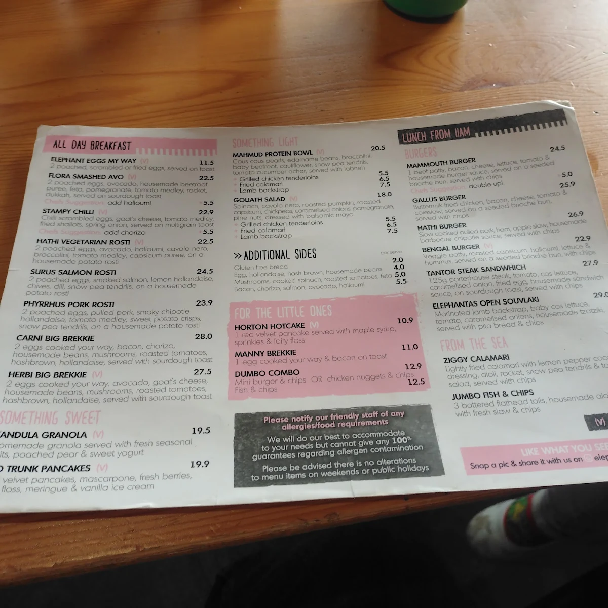 Menu, Elephant Cafe | Newport