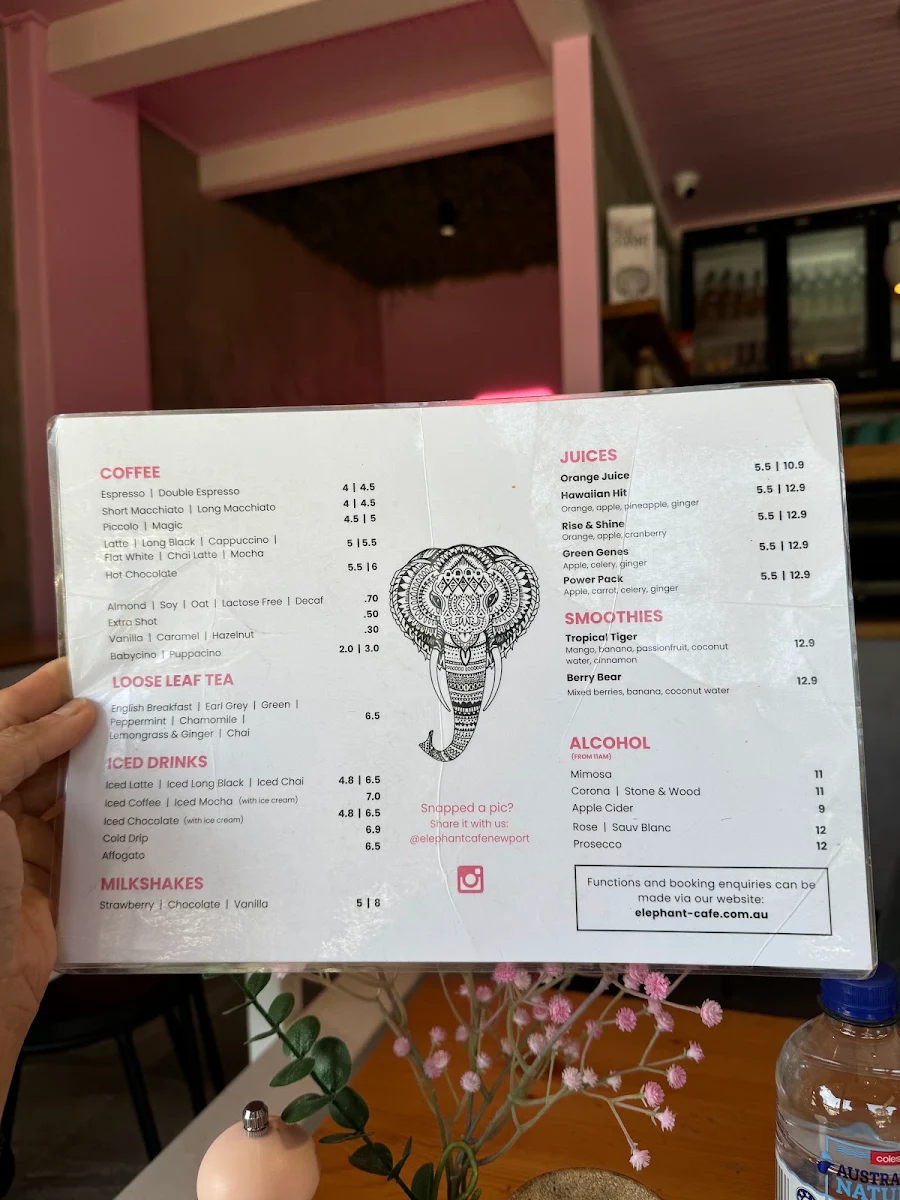 Menu, Elephant Cafe | Newport