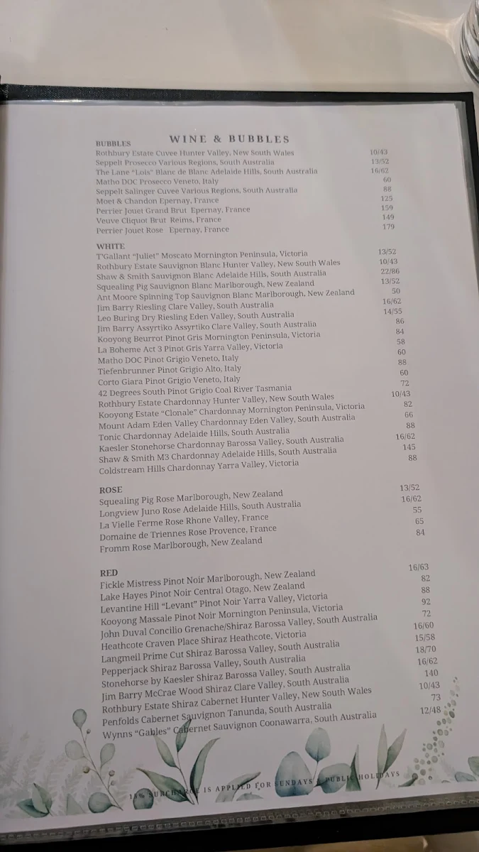 Menu, Zephyr Restaurant
