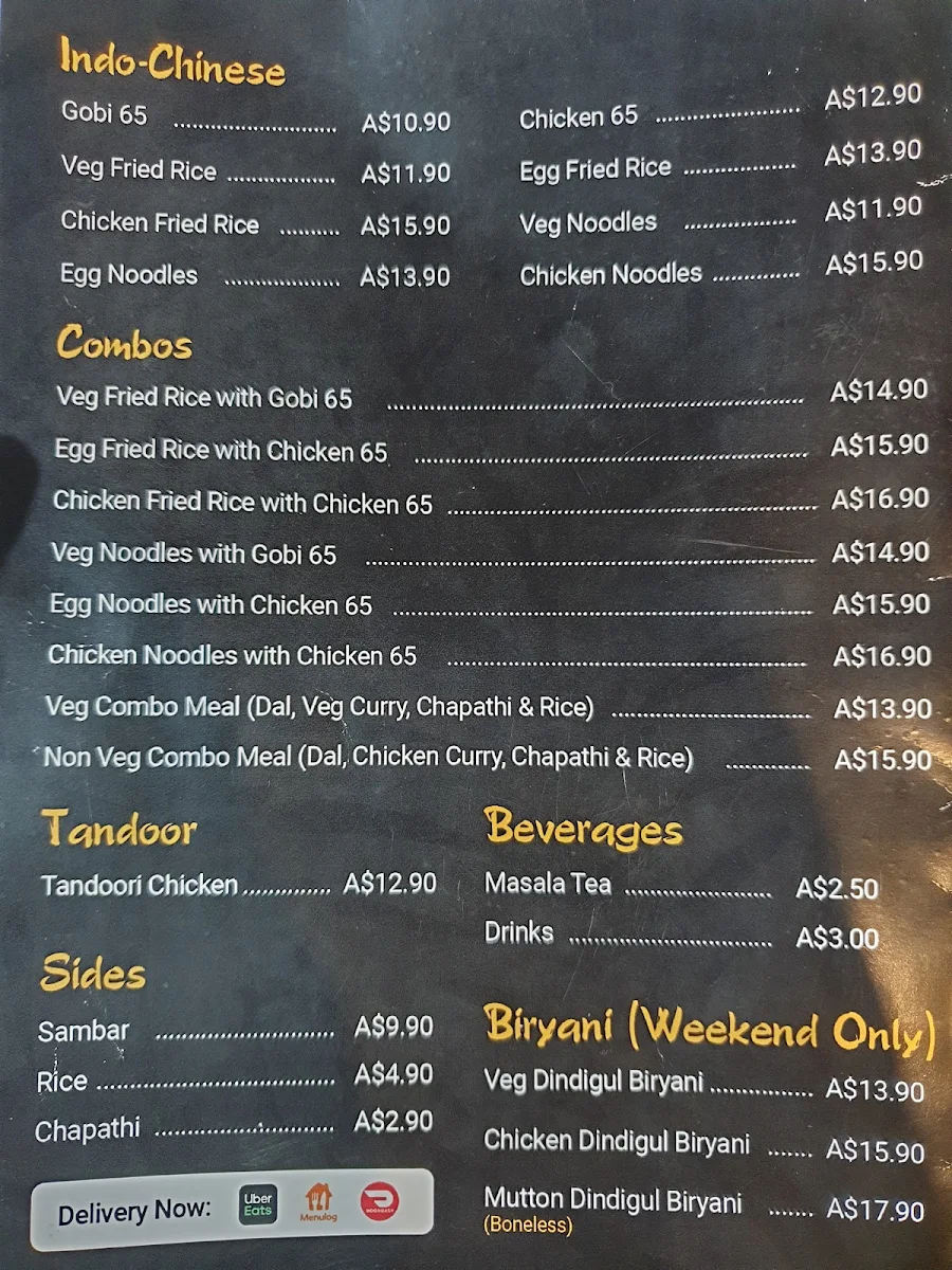 Menu, Chutneys & Curries