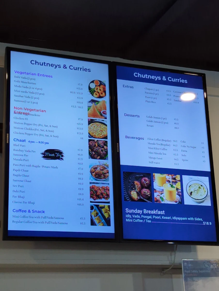 Menu, Chutneys & Curries