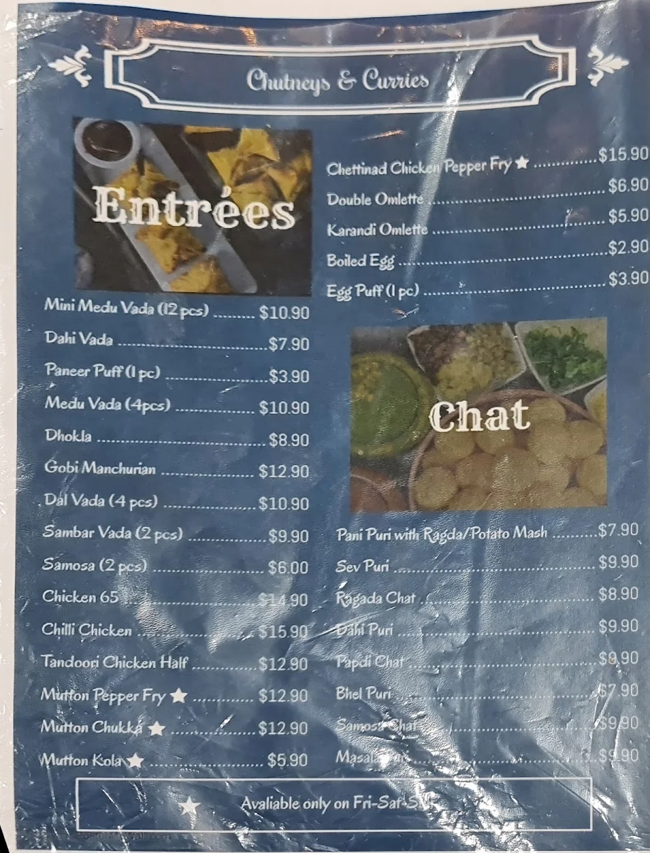 Menu, Chutneys & Curries