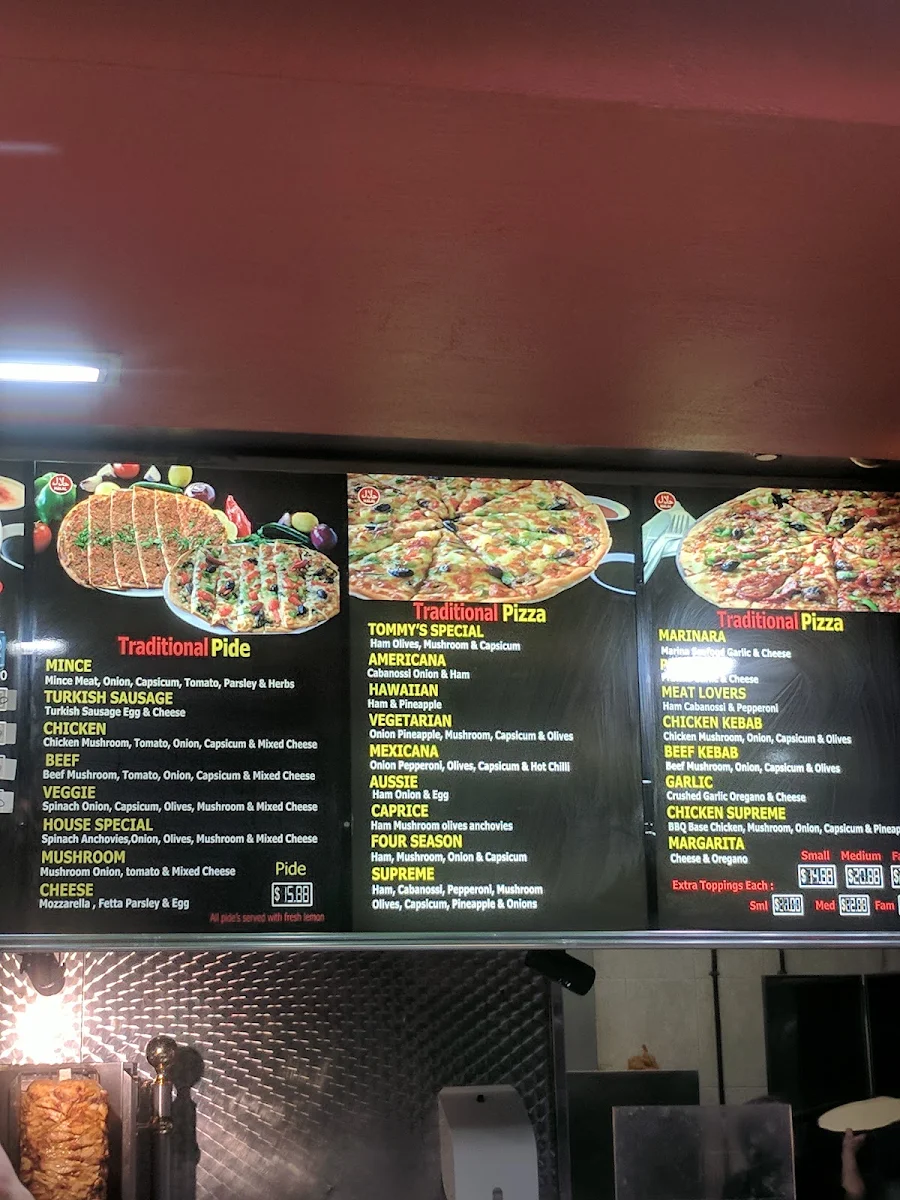 Menu, Tommy's Pizza Kebabs
