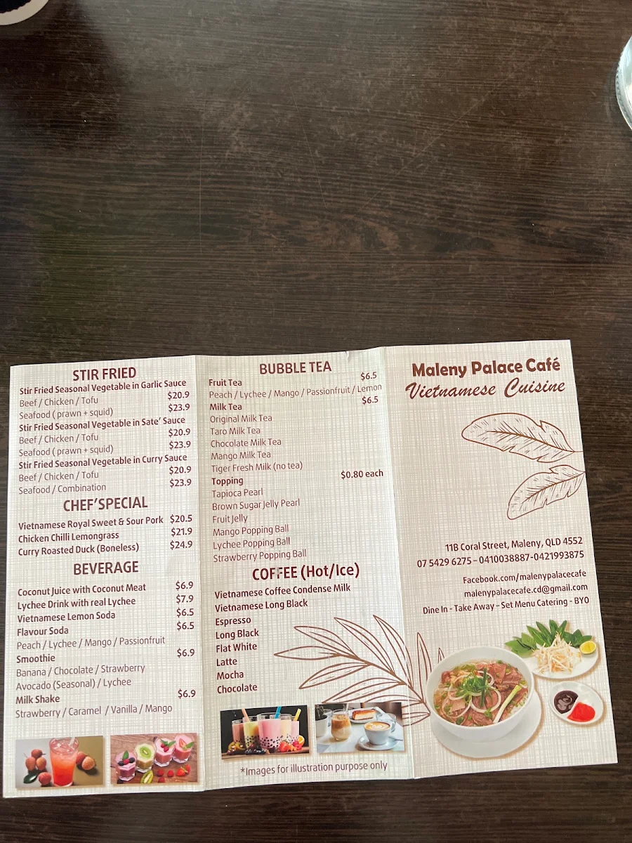 Menu, Maleny Palace Cafe