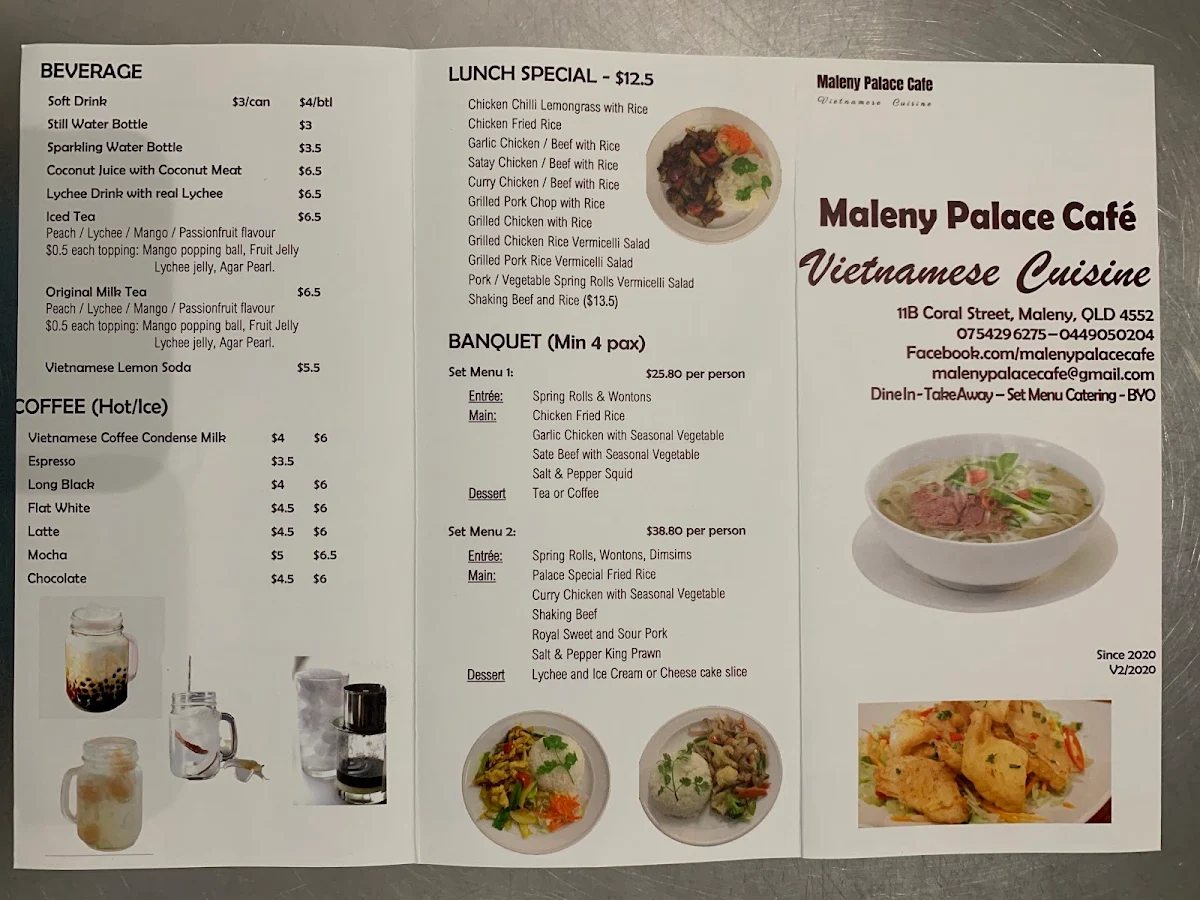 Menu, Maleny Palace Cafe