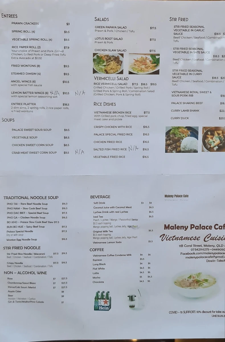 Menu, Maleny Palace Cafe