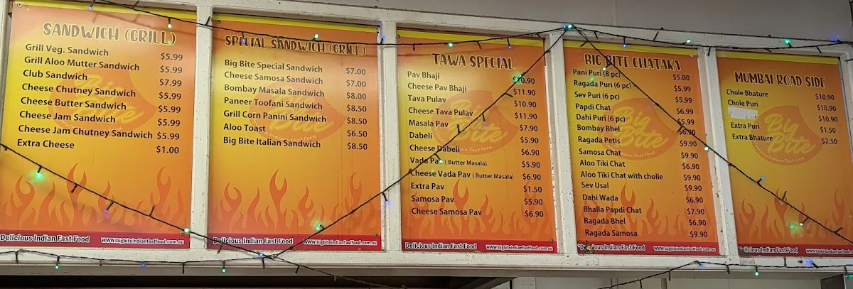 Menu, Big Bite Indian Fast Food Wentworthville