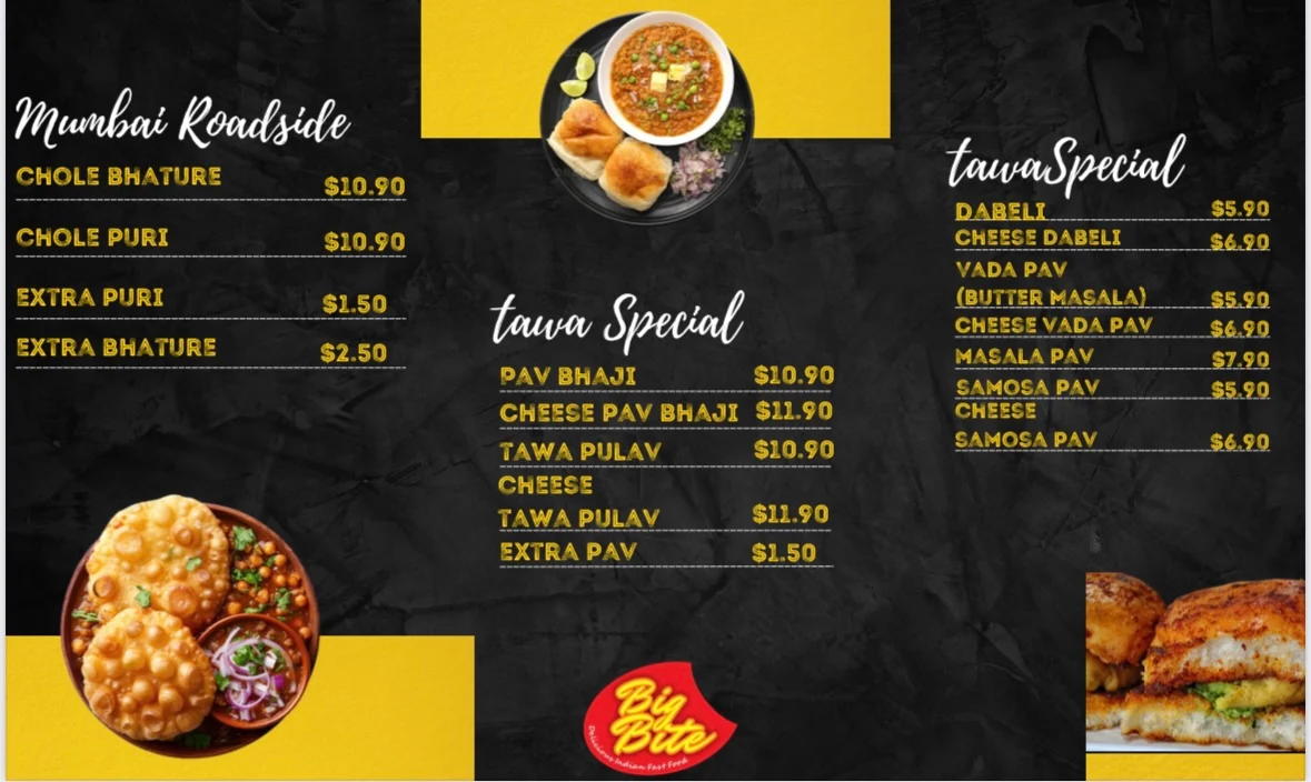 Menu, Big Bite Indian Fast Food Wentworthville