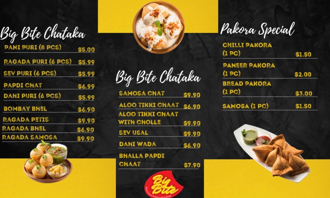Menu, Big Bite Indian Fast Food Wentworthville
