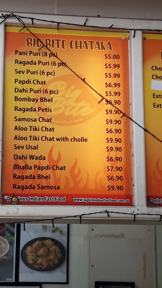 Menu, Big Bite Indian Fast Food Wentworthville