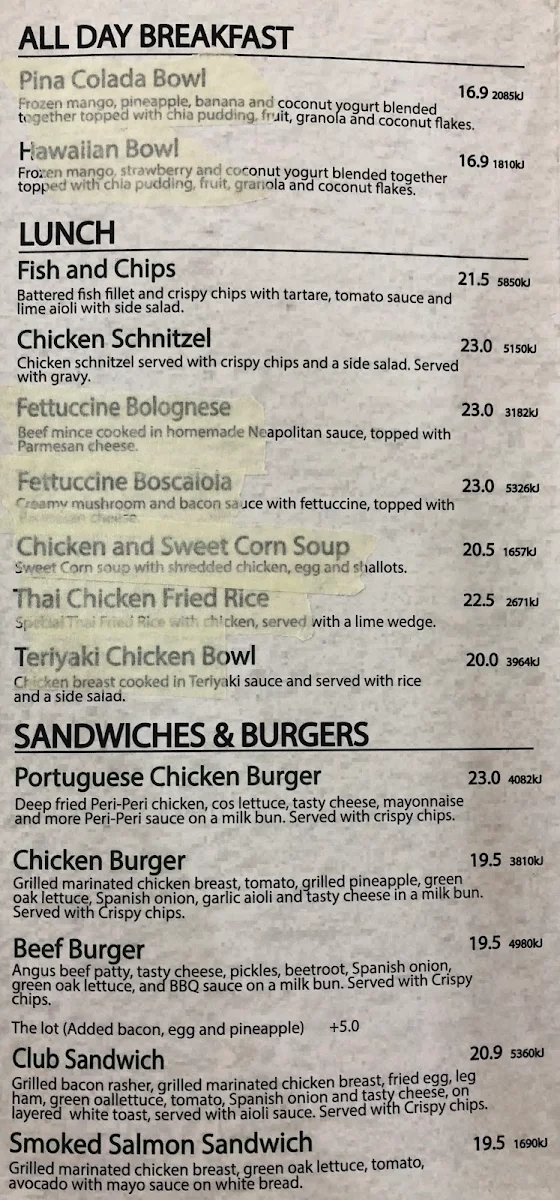 Menu, Caffe Cherry Beans Queanbeyan