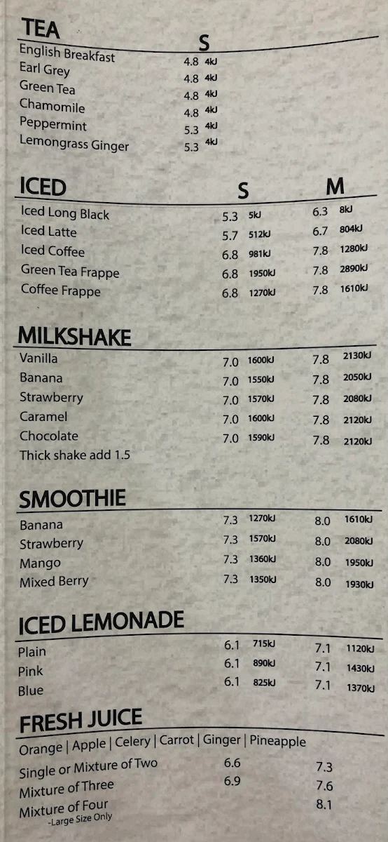 Menu, Caffe Cherry Beans Queanbeyan